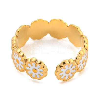 Daisy 304 Stainless Steel Enamel Open Cuff Ring for Women LS-RJEW-Z041-02G-03-1