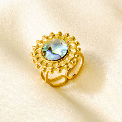 304 Stainless Steel with Natural Shell Cuff Open Rings for Women PR1081-4-1