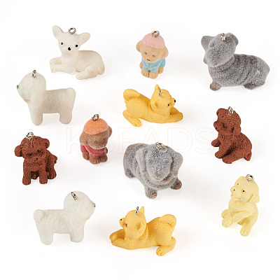 16Pcs 8 Styles Flocky Resin Pendants RESI-TA0003-61-1