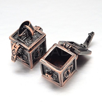 Carved Cube Rack Plating Brass Prayer Box Pendants KK-L101-21-1
