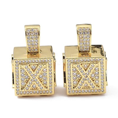 Alphabet Brass Micro Pave Clear Cubic Zirconia Pendants ZIRC-O045-01G-X-1