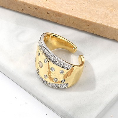 Brass Micro Pave Clear Cubic Zirconia Cuff Rings for Women RJEW-U041-23G-1