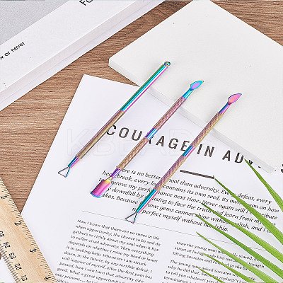 3Pcs 3 Style Double Head 430 Stainless Steel Cuticle Pusher MRMJ-LP0001-32-1