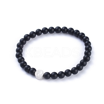 Feng Shui Natural Black Agate(Dyed & Heated) Beaded Stretch Bracelets BJEW-JB05021-03-1