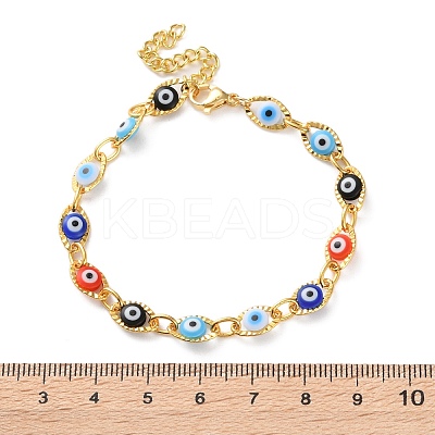 Evil Eye Brass Link Bracelets for Woamn BJEW-S157-05G-1