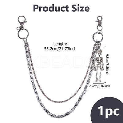1Pc Alloy Skeleton Charm Double Layer Chains for Jeans Pants AJEW-DC0002-13-1