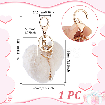 Fibre Heart Pom Pom Ball Keychain KEYC-WH0027-126A-1