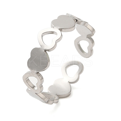 Non-Tarnish Hollow Heart 304 Stainless Steel Open Cuff Rings for Women RJEW-N048-09P-1