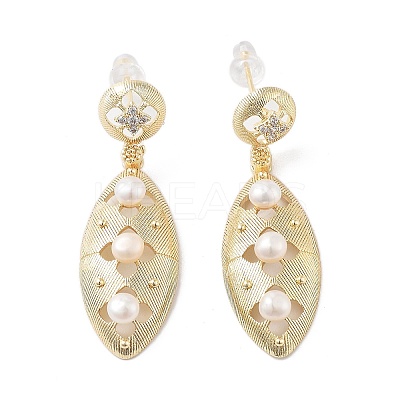 Natural Pearl Dangle Stud Earrings EJEW-P256-21G-1
