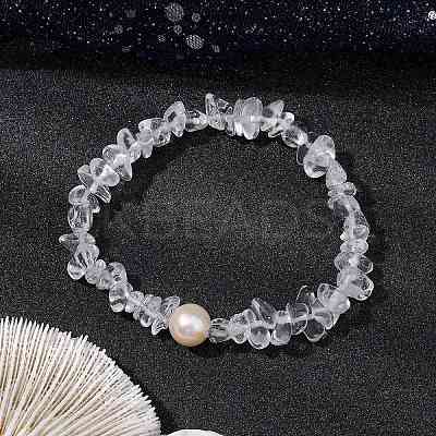 Natural Quartz Crystal Chips Stretch Bracelets for Women BJEW-JB11343-06-1