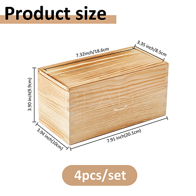 4Pcs Pine Wood Storage Boxes with Sliding Lid CON-FH0001-58-1