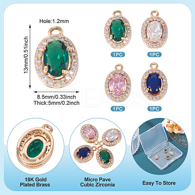 4Pcs 4 Colors Brass Micro Pave Cubic Zirconia Pendants KK-TA0002-58-1