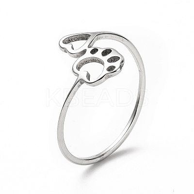 Non-Tarnish 201 Stainless Steel Paw Print and Heart Finger Ring RJEW-J051-27P-1