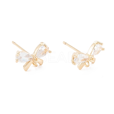 Brass Micro Pave Clear Cubic Zirconia Stud Earring Findings KK-D063-15G-1