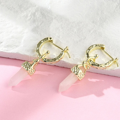 Natural Rose Quartz Hoop Earrings EJEW-P306-01G-07-1