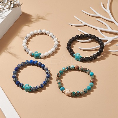 4Pcs 4 Style Natural Mixed Gemstone & Synthetic Turquoise(Dyed) Tortoise Beaded Stretch Bracelets Set for Women BJEW-TA00211-1