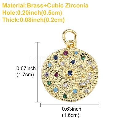 1Pc Brass Micro Pave Colorful Cubic Zirconia Pendants ZIRC-YW0001-18-1