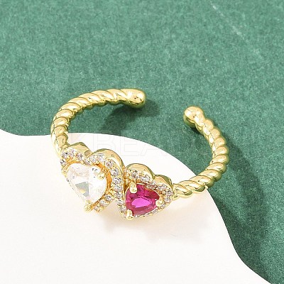 Brass Micro Pave Cubic Zirconia Cuff Open Rings for Women RJEW-C153-04G-02-1