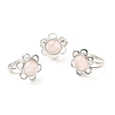Natural Rose Quartz Adjustable Rings RJEW-P043-01P-22-1