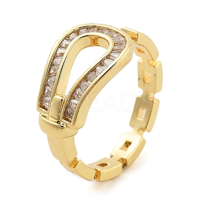 Rack Plating Brass Clear Cubic Zirconia Belt Shape Open Cuff Rings for Women KK-S371-06G-1