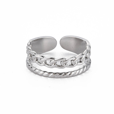 Non-Tarnish 304 Stainless Steel Curb Chain Shape Cuff Ring RJEW-N038-037P-1