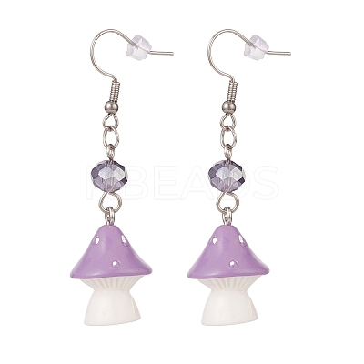 Resin Mushroom with Glass Dangle Earrings EJEW-JE04995-1