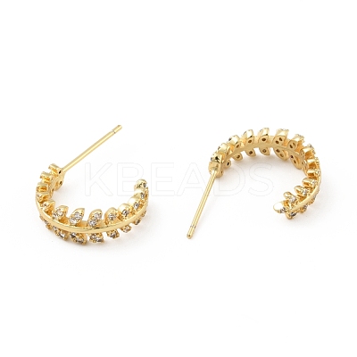 Clear Cubic Zirconia Leaf Wrap Stud Earrings EJEW-C035-03G-1