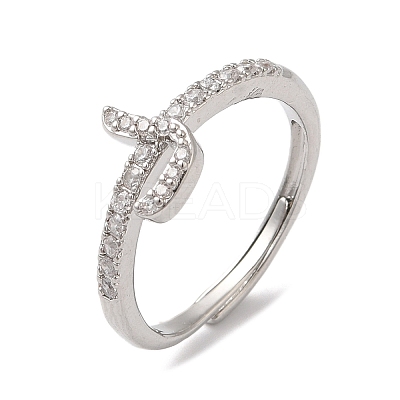 Rack Plating Brass Cubic Zirconia Arabic Letters Adjustable Rings for Women RJEW-S407-10P-10-1