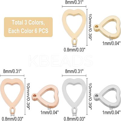 18Pcs 3 Colors 304 Stainless Steel Open Heart Charms STAS-UN0029-72-1