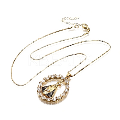 Brass Clear & Blue Cubic Zirconia Nossa Senhora Aparecida Virgin Pendant Necklaces for Women NJEW-U039-01A-G-1