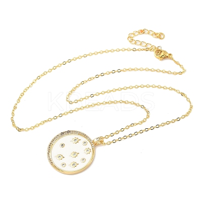 Brass Micro Pave Clear Cubic Zirconia Enamel Flat Round Moon Pendant Necklaces for Women NJEW-S449-03C-G-1