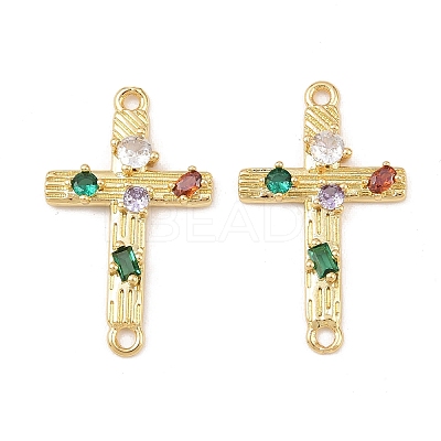 Brass Pave Colorful Cubic Zirconia Cross Links KK-G544-21G-1