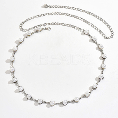 White Round Plastic Pearl Alloy Heart Link Waist Chains for Women WG65AA6-01-1