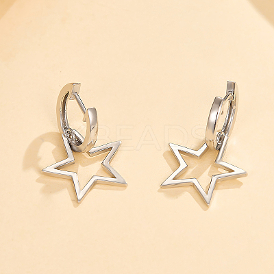 Simple Daily Wear Sterling Silver Star Hoop Earrings Fashionable and Versatile BO3781-1