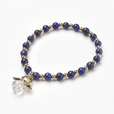 Natural Lapis Lazuli(Dyed) Beads Stretch Charm Bracelets BJEW-JB03857-02-1