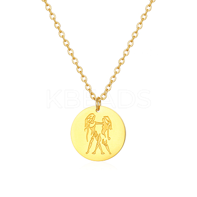 Stylish 304 Stainless Steel Flat Round Gemini Zodiac Pendant Necklaces for Women's Daily Wear UA3158-1-1