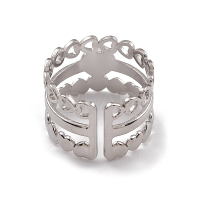 Non-Tarnish 304 Stainless Steel Heart Wrap Open Cuff Rings for Women RJEW-G285-53P-1