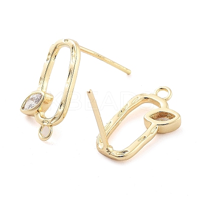Brass Micro Pave Cubic Zirconia Stud Earring Findings EJEW-Q800-21KCG-1