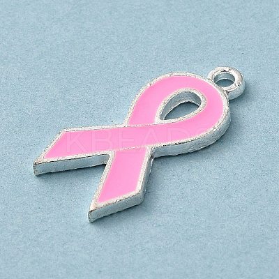 Breast Cancer Pink Awareness Ribbon Theme Alloy Enamel Pendants ENAM-A147-01L-1