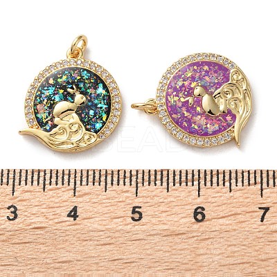 Brass Micro Pave Clear Cubic Zirconia Pendants KK-S048-04G-1