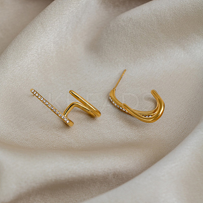 Irregular Line 304 Stainless Steel Rhinestone Stud Earrings for Women OL5482-1