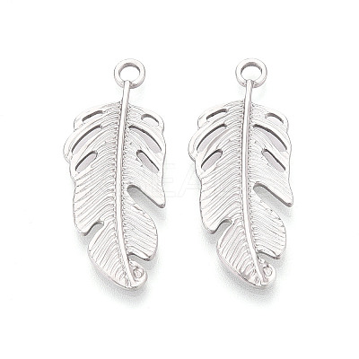 304 Stainless Steel Feather Pendants STAS-T069-37P-1