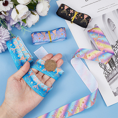 4 Colors Polyester Grosgrain Ribbon OCOR-GF0002-86A-1
