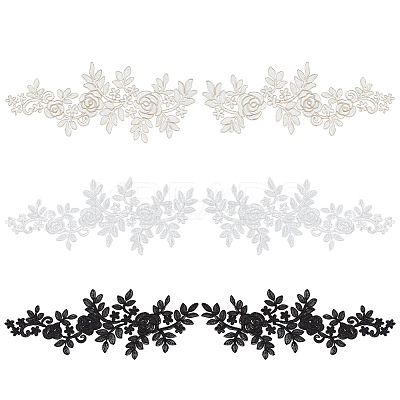 3 Pairs 3 Style Rose Pattern Polyester Computerized Embroidered Appliques DIY-FG0003-96-1