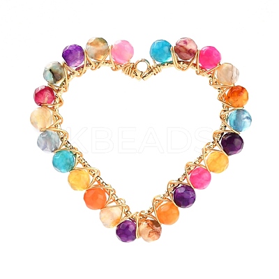 Heart Natural Faceted Agate Pendants PALLOY-JF00511-01-1