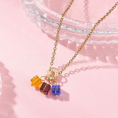 3 Cube Faceted Glass Pendant 304 Stainless Steel Cable Chain Necklaces for Women NJEW-JN05711-01-1