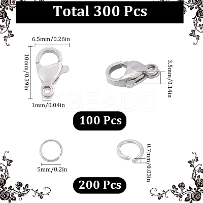 100Pcs 304 Stainless Steel Lobster Claw Clasps STAS-SC0007-10-1