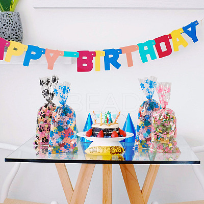 60Pcs 3 Colors Rectangle OPP Cellophane Paw Print Printed Candy Storage Bags ABAG-TA0001-74-1