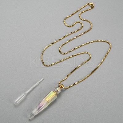 Electroplate Natural Quartz Crystal Perfume Bottle Pendant Necklaces NJEW-I239-01G-1
