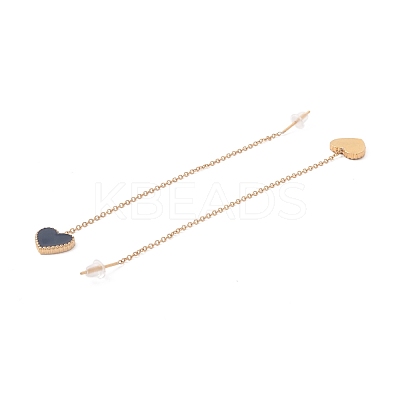 Long Chain with Enamel Heart Dangle Stud Earrings EJEW-A067-01G-A-1